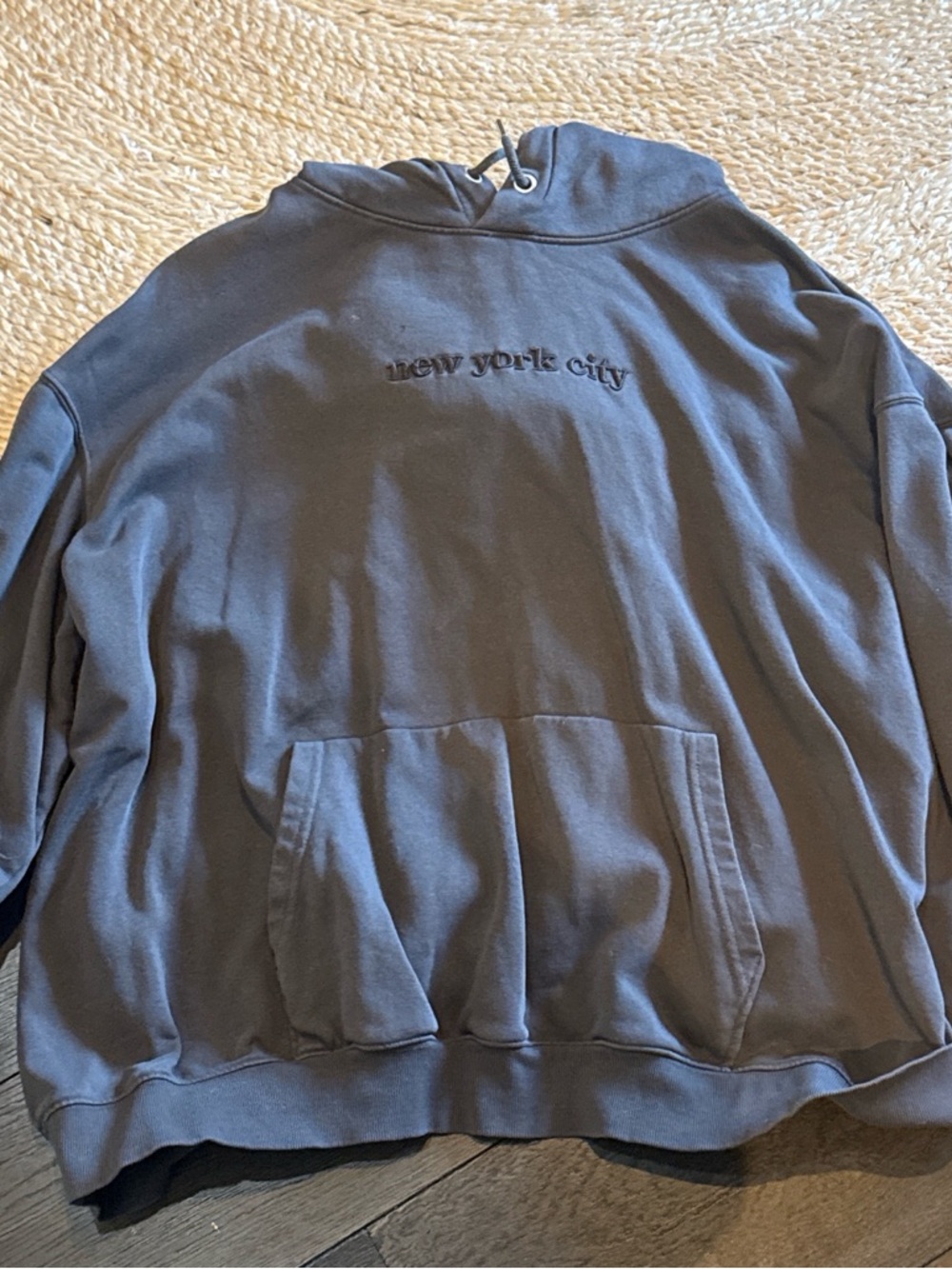 H&M Men’s Crewneck Hoodie in Charcoal with 'new york city' Embroidery